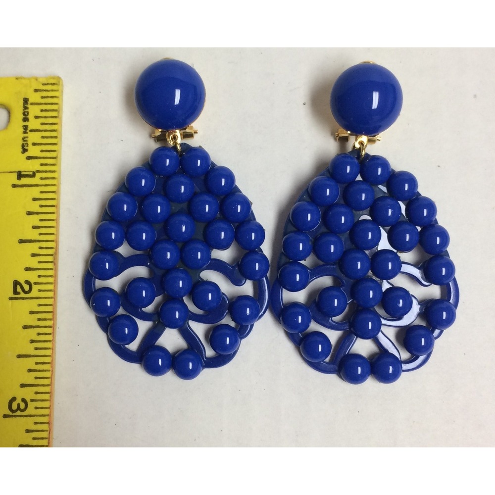 VTG Traditional Flamenco Earrings Large Beaded Dangle NOS - Blue - Picture 2 of 3